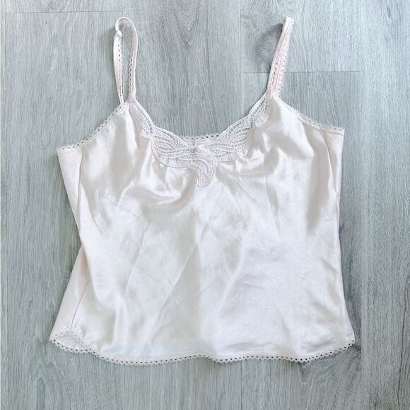 Vintage Blush Pink Elegant Lace Trim Tank Top - Picture 1 of 2